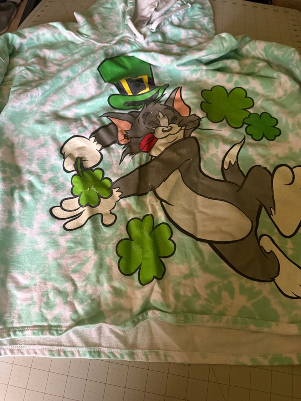 Green Tie-Dye Tom Cat Graphic Hoodie Sweatshirt